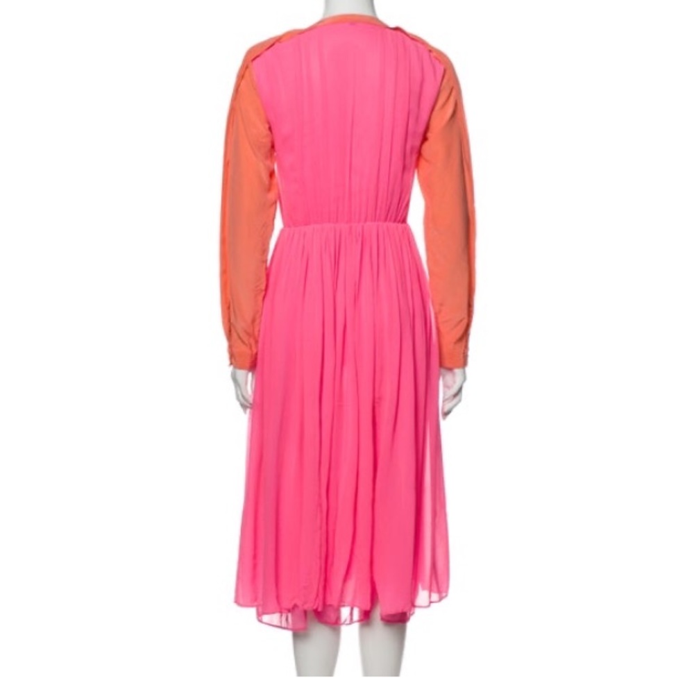 RACHEL ROY Bright Pink Orange Long Sleeve Silk Midi Dress - Picture 4 of 13